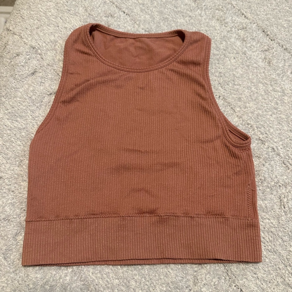 SKIMS ribbed high neck bralette, clay color, size L/XL